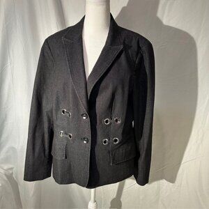 Focus 2000 Midnight Blue Blazer Women’s Size 14 Unique Details Classic Vintage